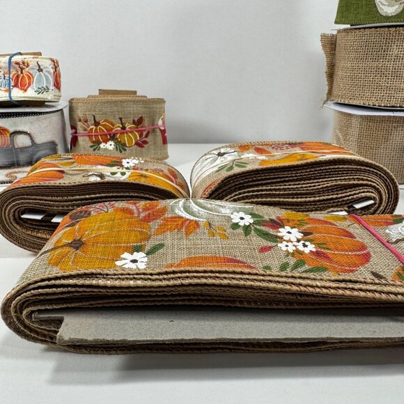 Lot Ribbon Fall Autumn Pumpkins Burlap Harvest - Picture 6 of 16